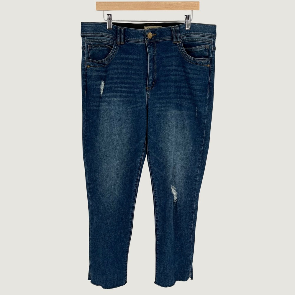 Democracy Women Ab Tech Straight Leg Crop Jeans Size 16 Blue Denim Frayed Hem